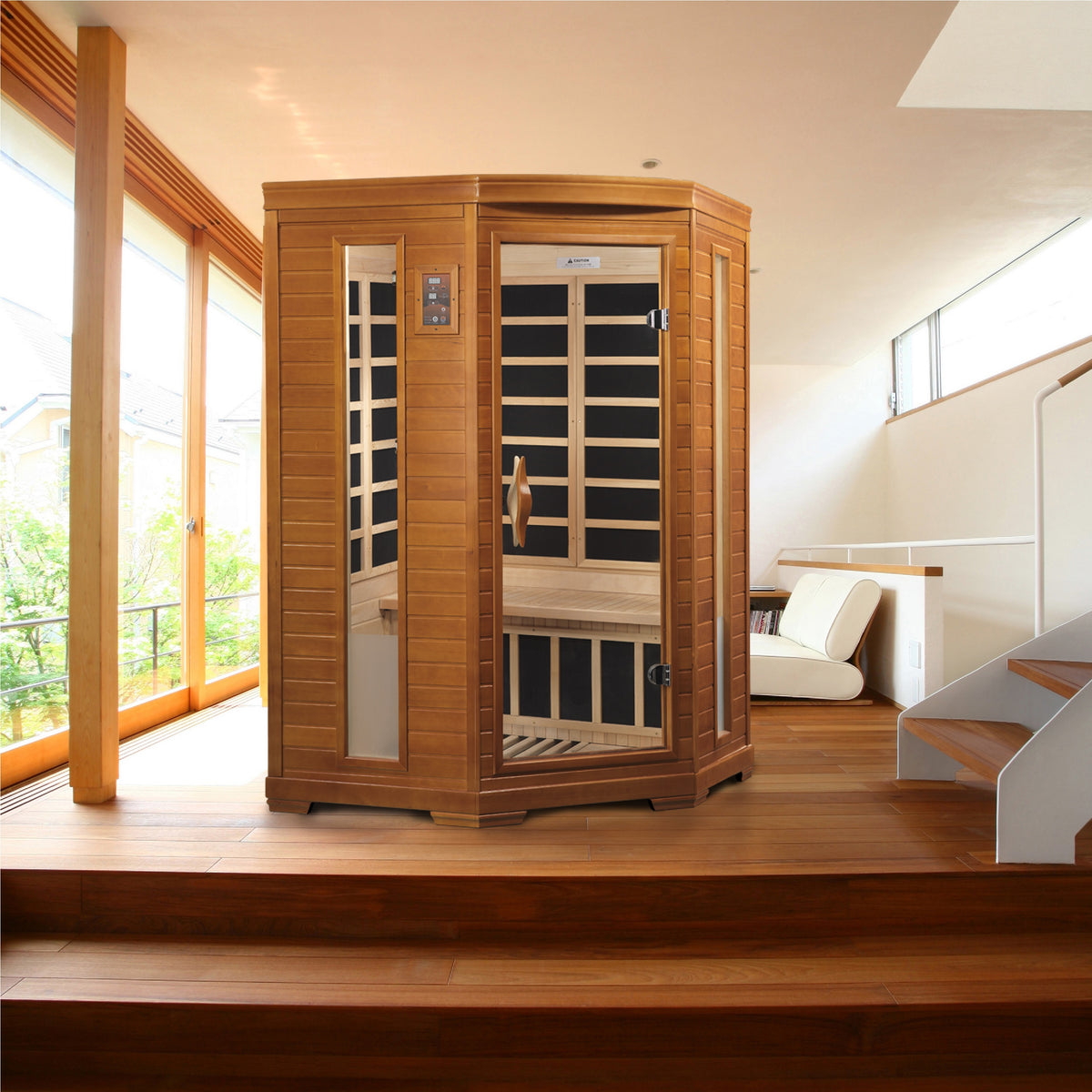 Dynamic Saunas Heming 2-person Corner Low EMF FAR Infrared Sauna Canadian Hemlock