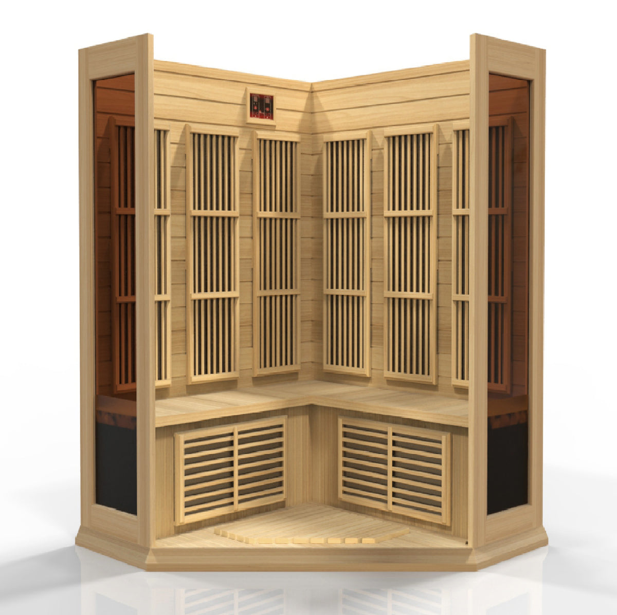 Maxxus Saunas 3-Person Corner Low EMF FAR Infrared Sauna Canadian Hemlock