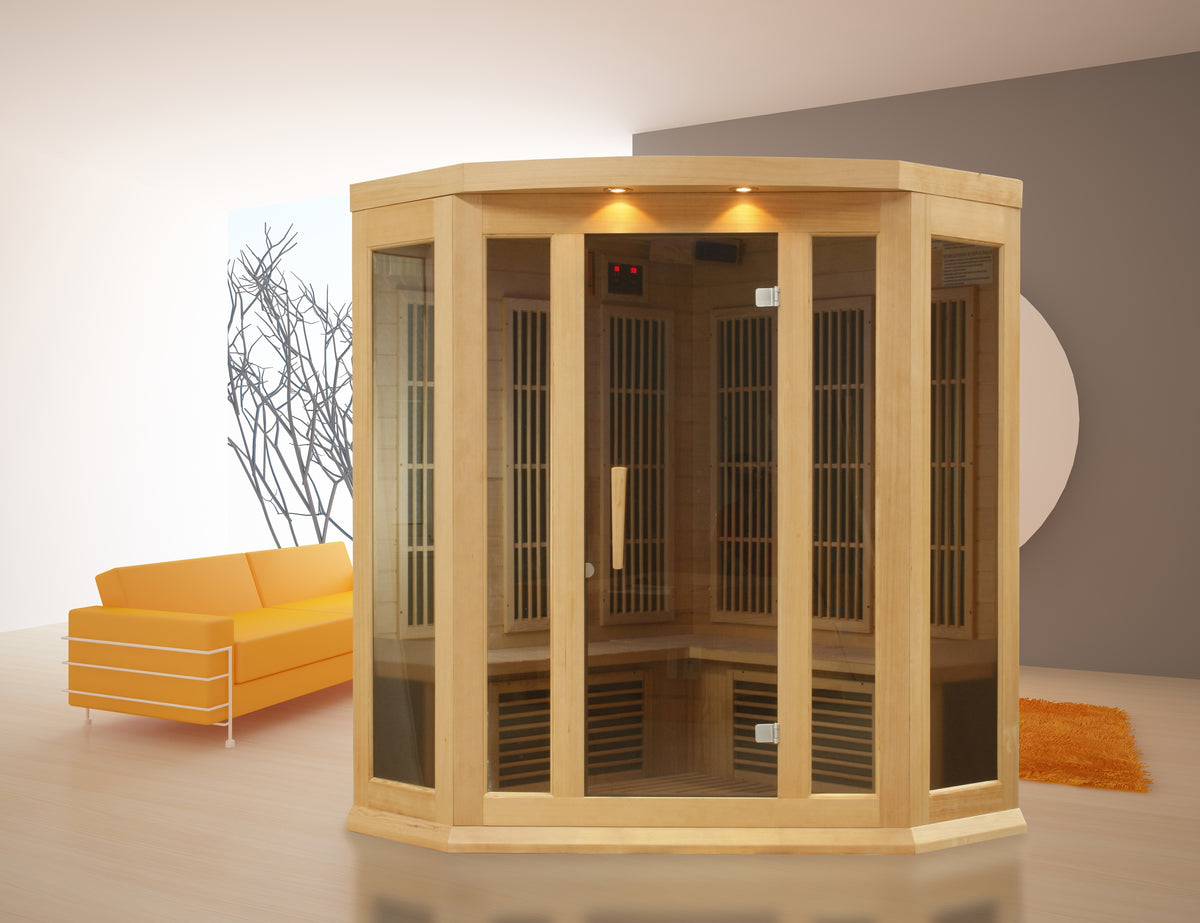 Maxxus Saunas 3-Person Corner Low EMF FAR Infrared Sauna Canadian Hemlock